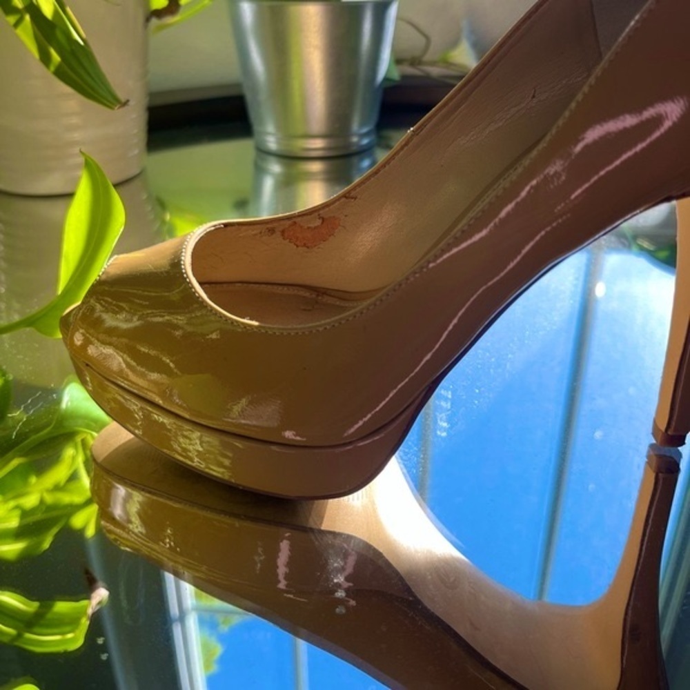Michael Michael Kors Patent Leather Pumps Tan Heels Open Toe Size: 7M​​​ - Picture 13 of 16